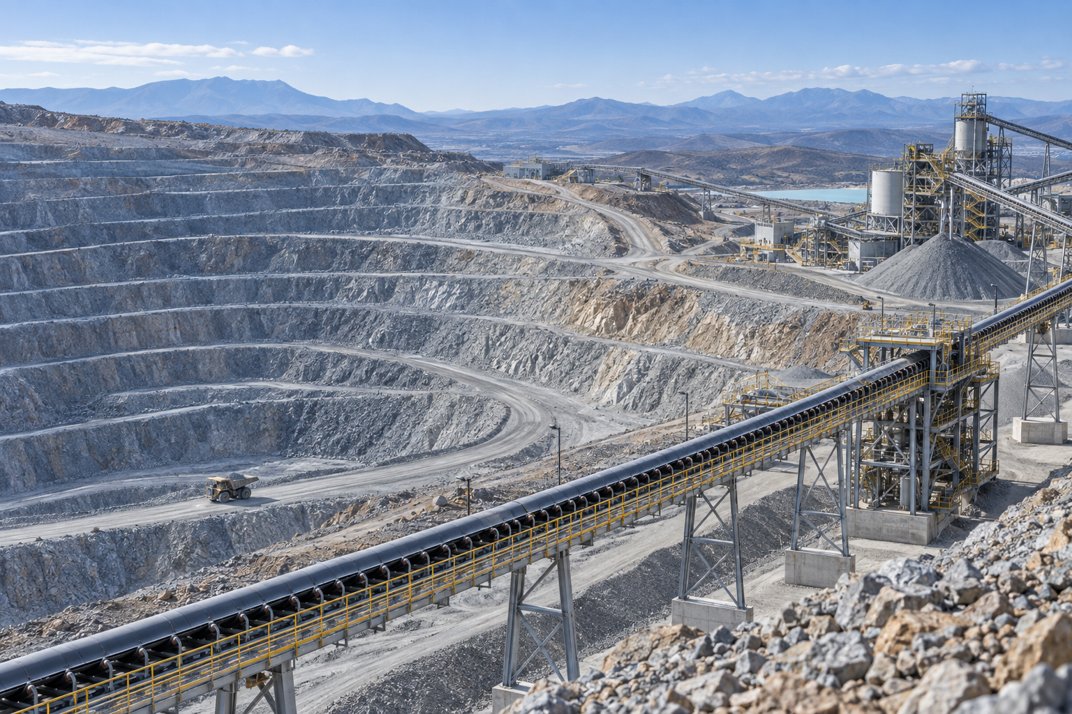 Open pit mine and mineral processing infrastructure