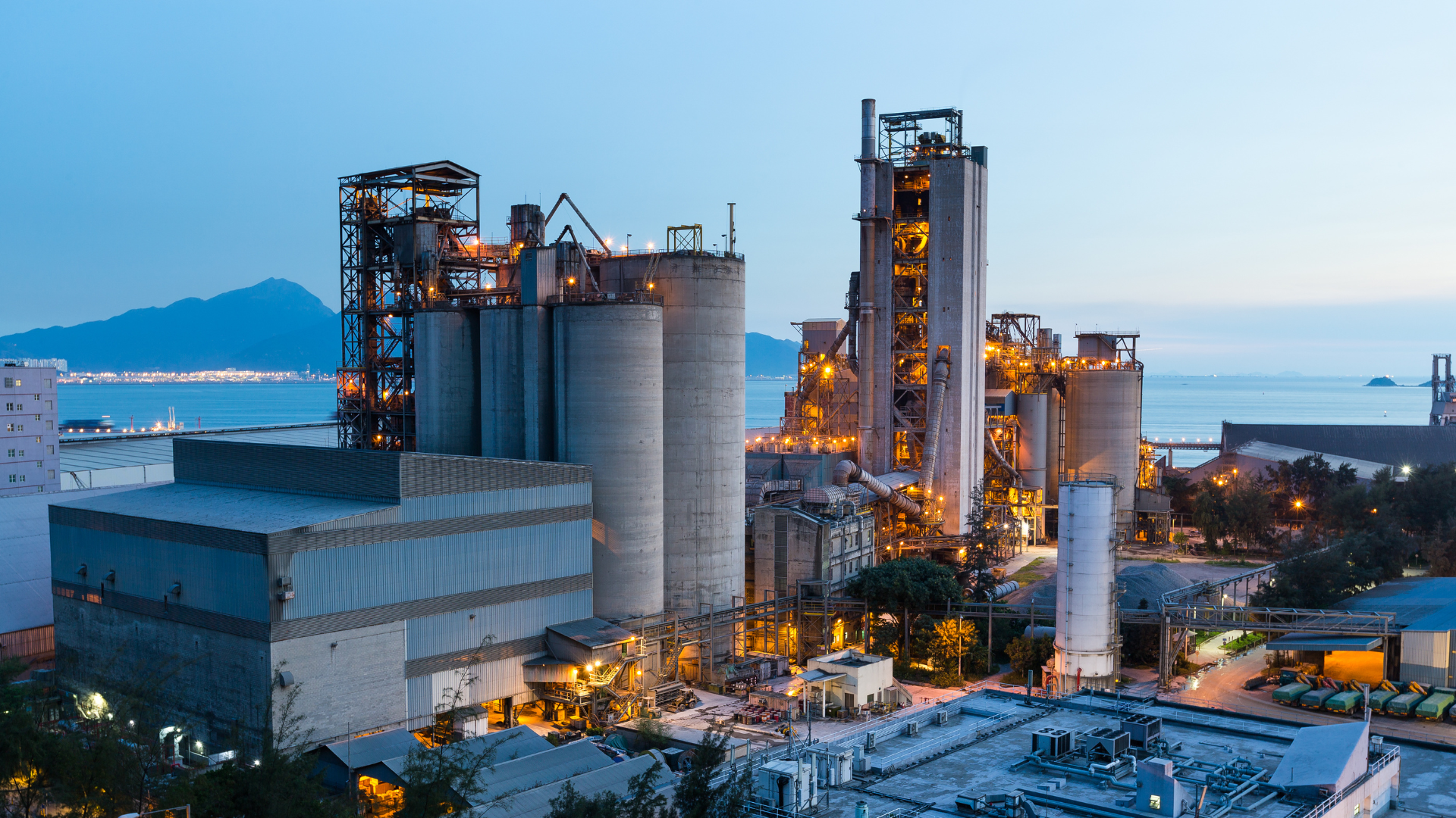 Industrial facility at dusk